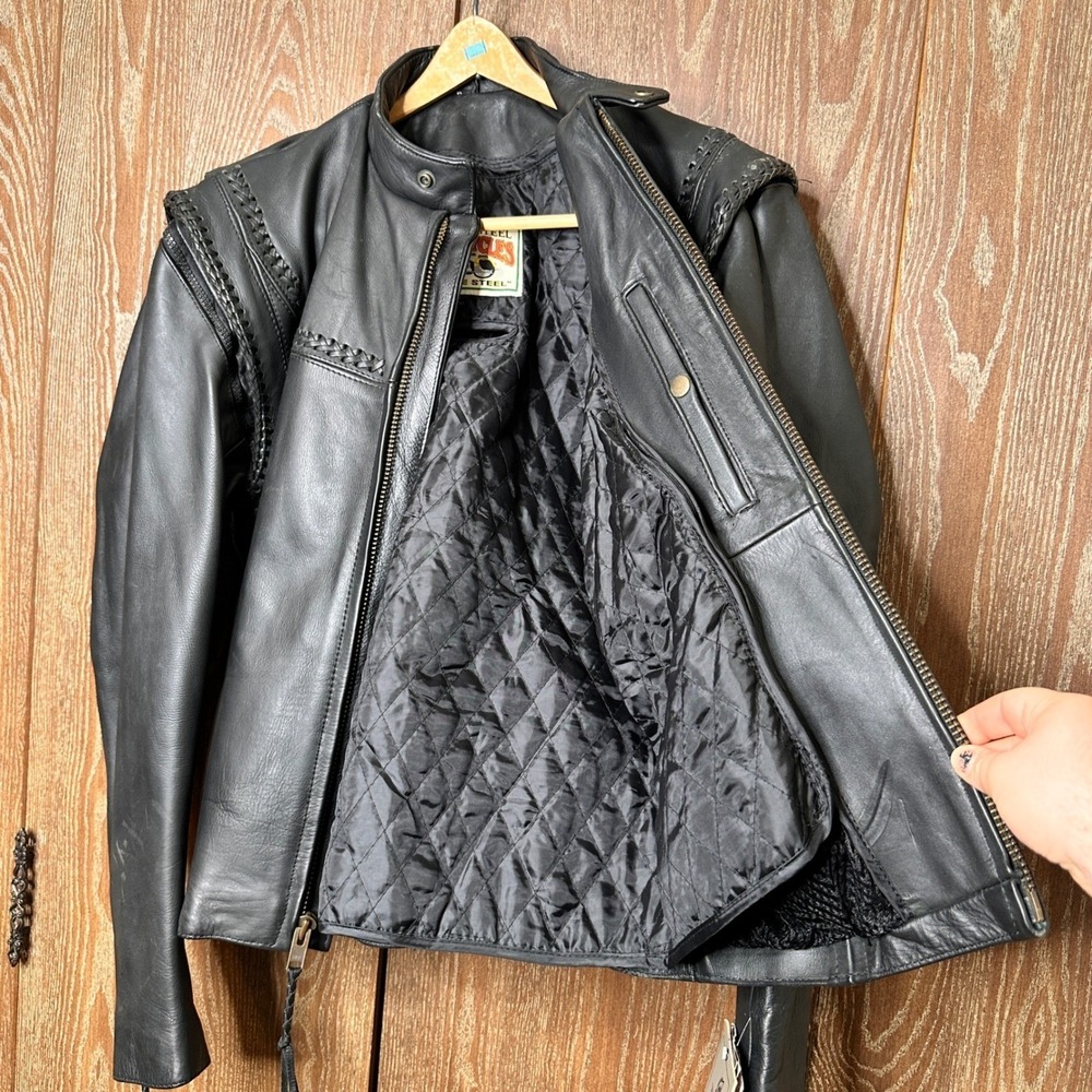 VTG NOS Western Cowboy Woven Trim Black Leather Bikercore Mens Small Streetwear - Picture 10 of 16